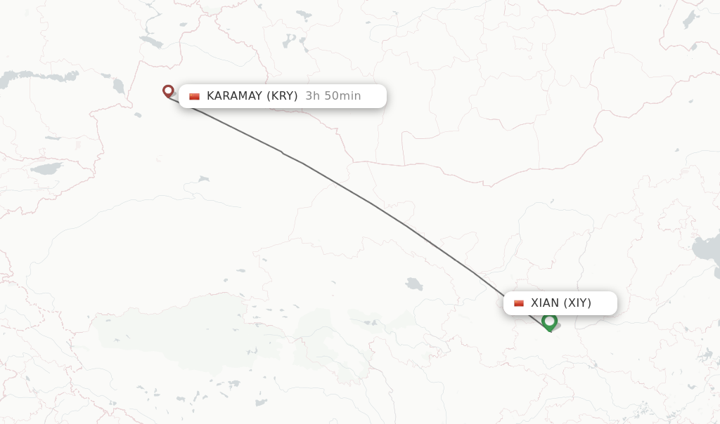 Flights from Xian to Karamay route map