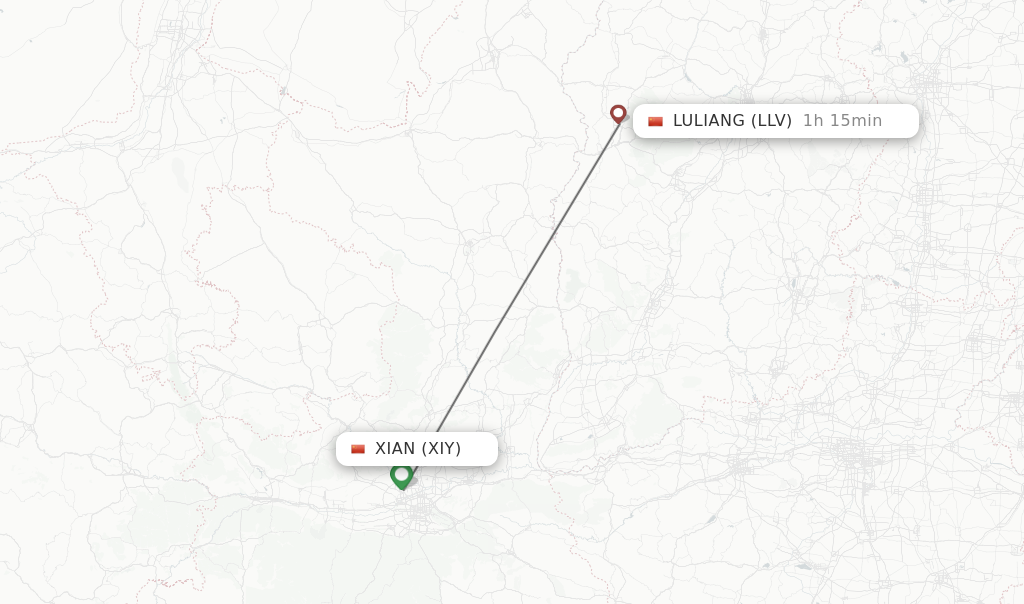 Flights from Xian to Luliang route map