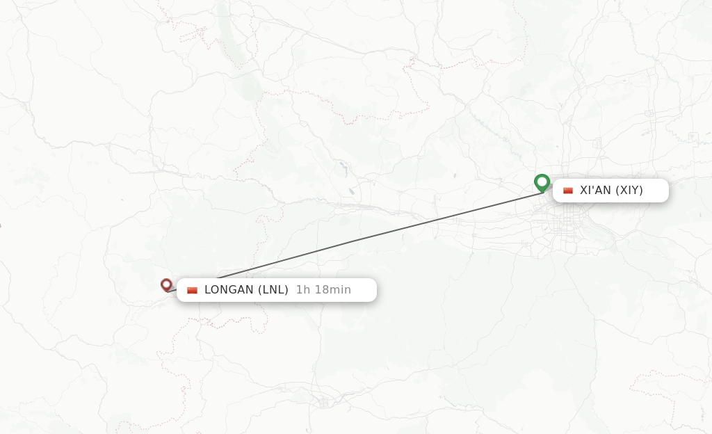 Flights from Xian to Longan route map