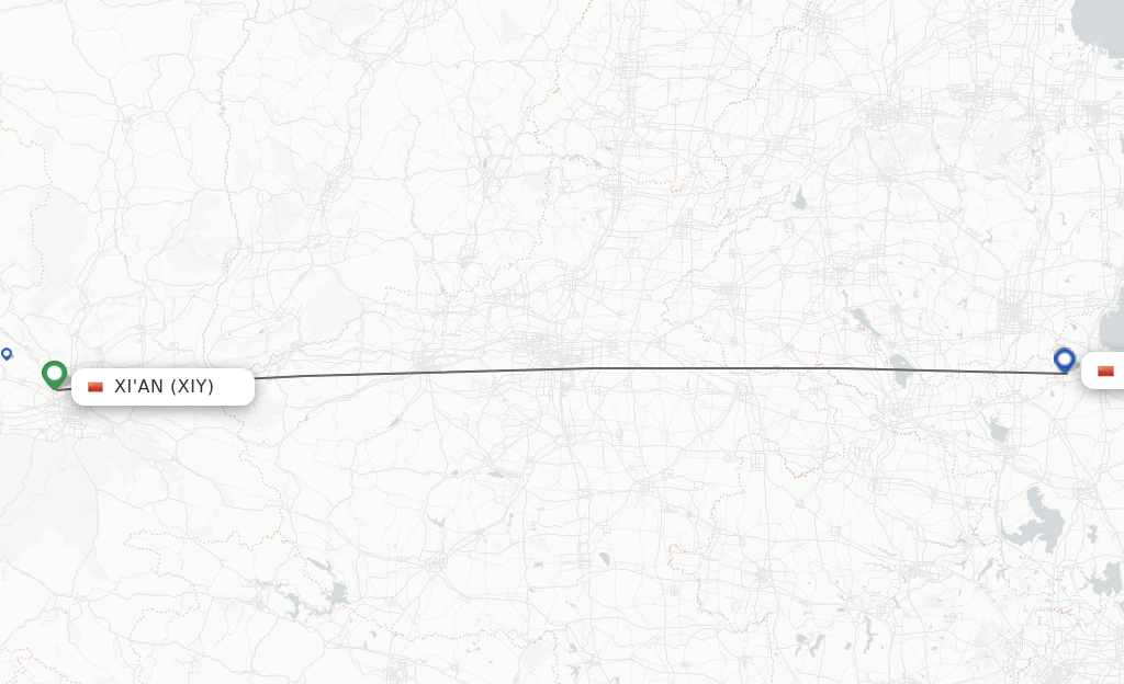 Flights from Xian to Lianyungang route map