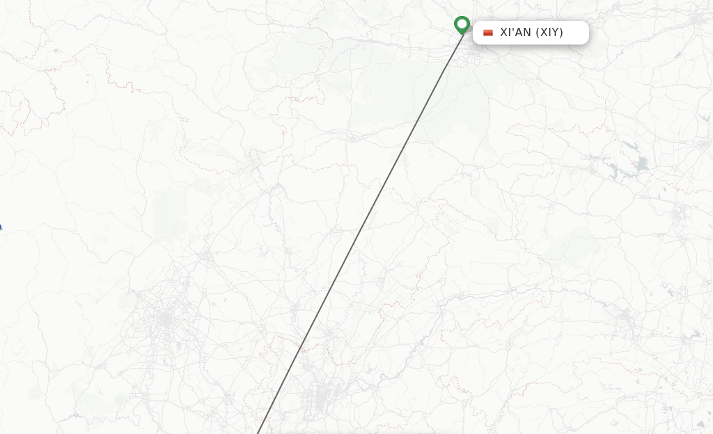 Flights from Xian to Luzhou route map