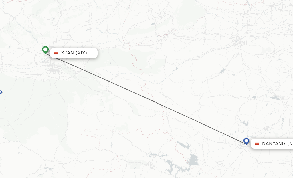 Flights from Xian to Nanyang route map