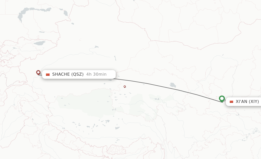Flights from Xian to Shache route map