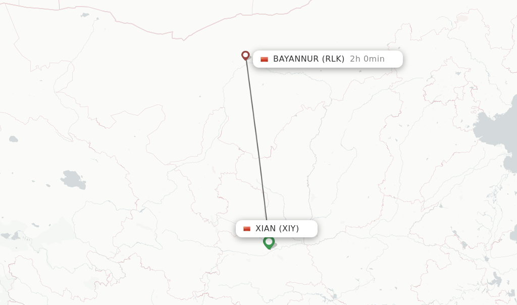 Flights from Xian to Bayannur route map