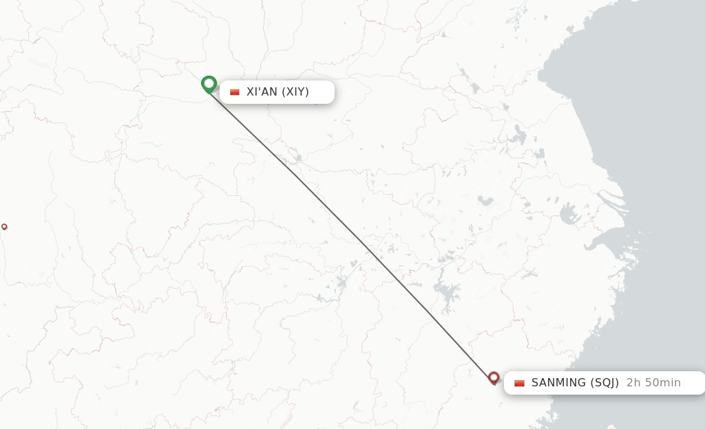 Flights from Xian to Sanming route map