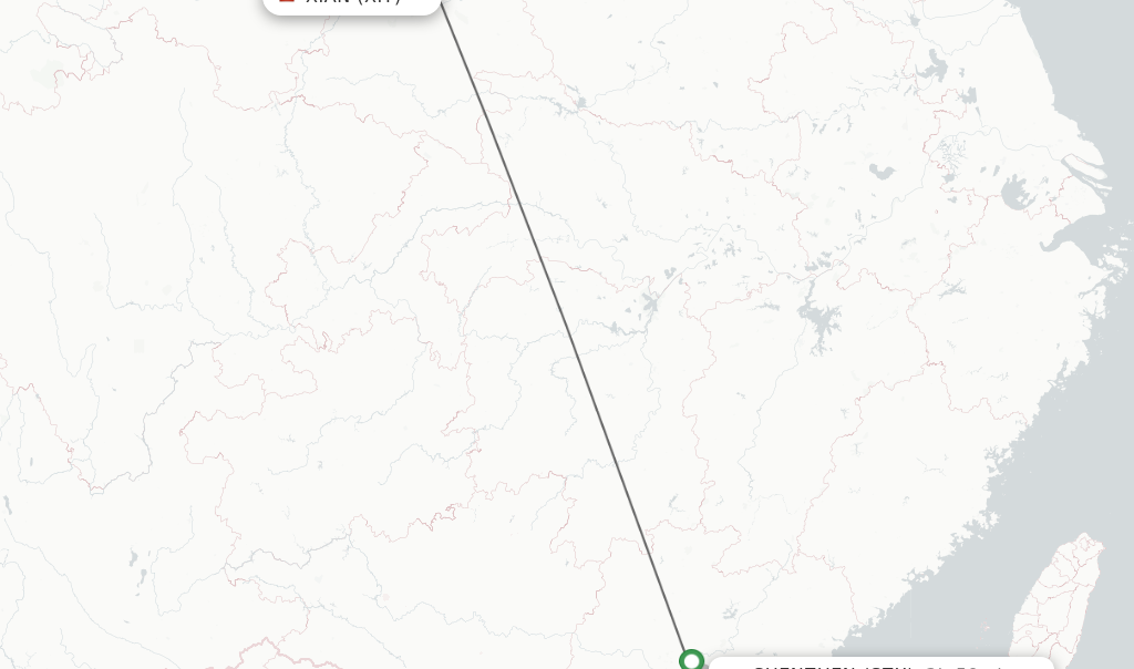 Flights from Xian to Shenzhen route map