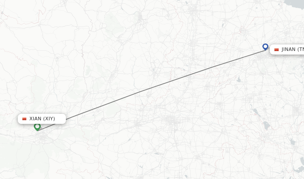 Flights from Xian to Jinan route map