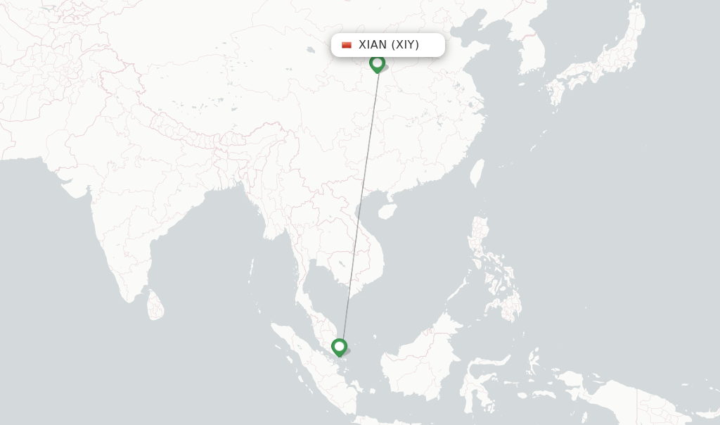 Route map with flights from Xian with Scoot
