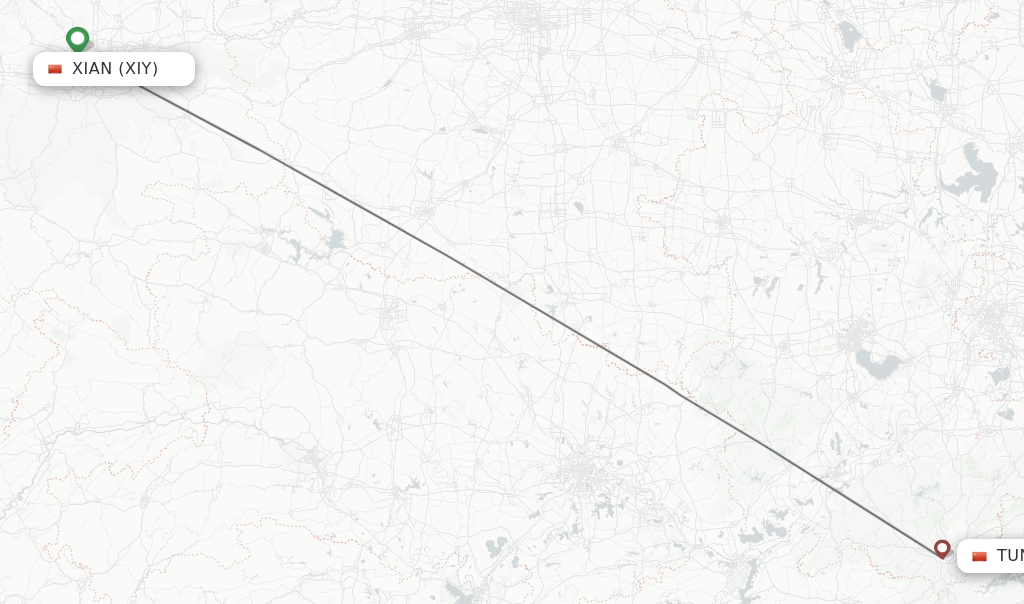 Flights from Xian to Tunxi route map