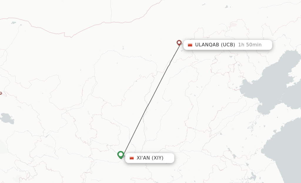 Flights from Xian to Ulanqab route map