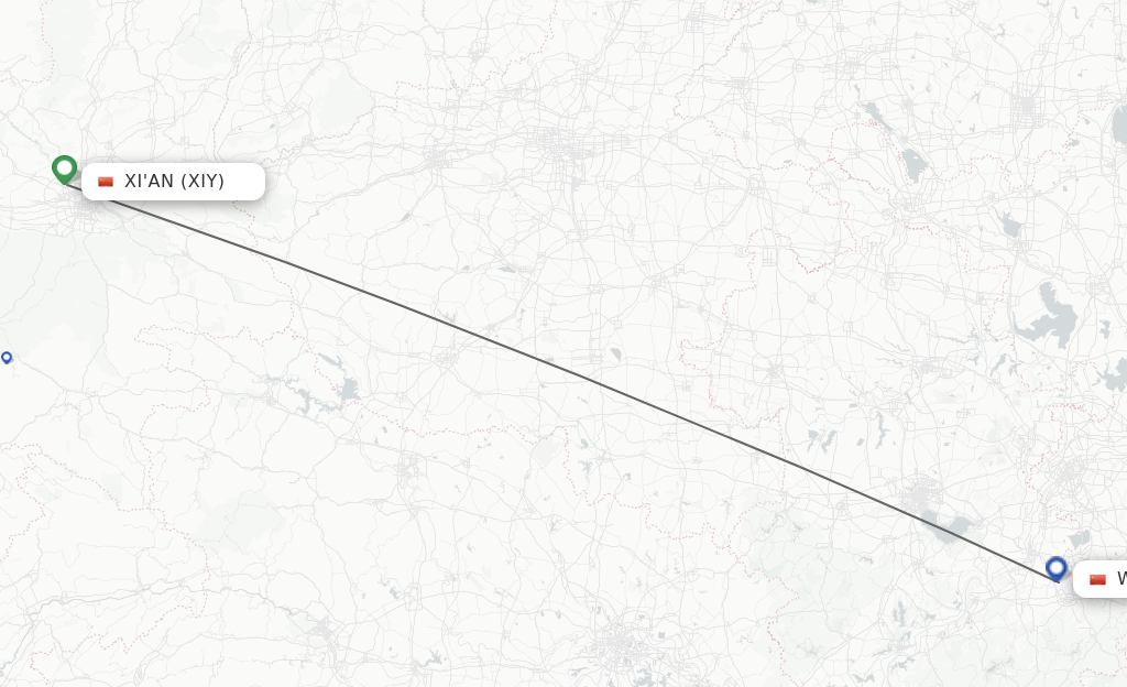 Flights from Xian to Wuhu route map