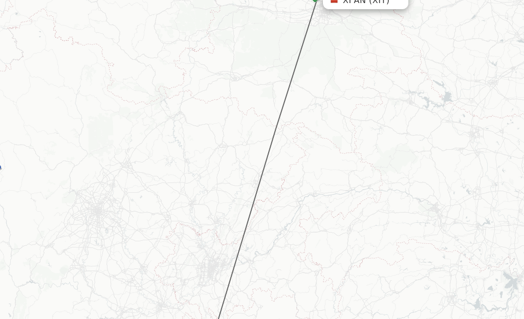 Flights from Xian to Zunyi route map