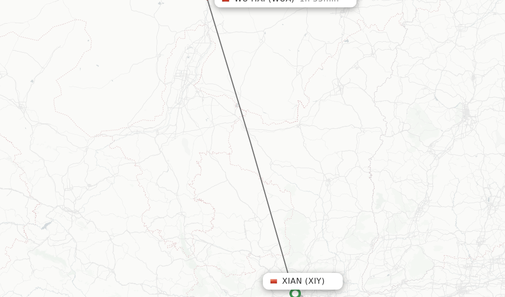 Flights from Xian to Wu Hai route map