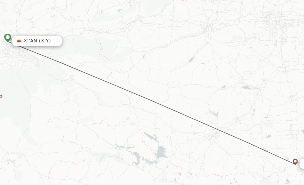 Flights from Xian to Xinyang route map