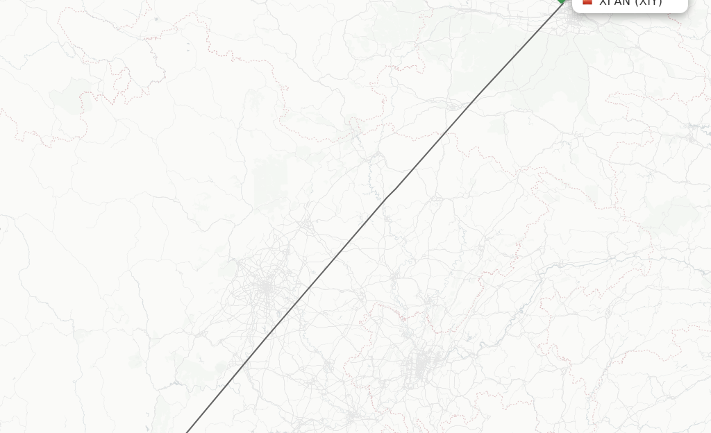 Flights from Xian to Xichang route map