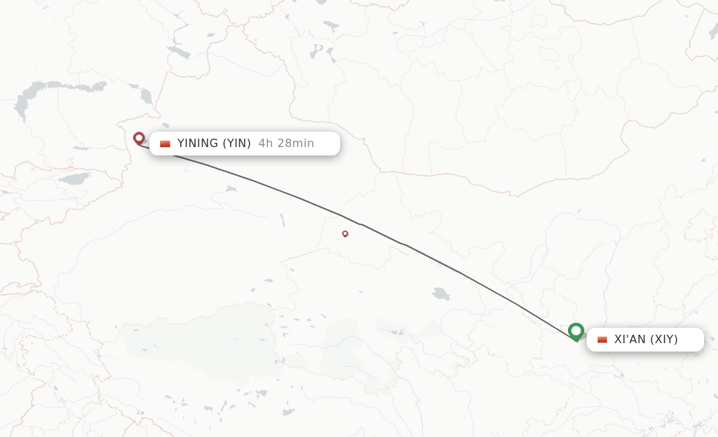 Flights from Xian to Yining route map