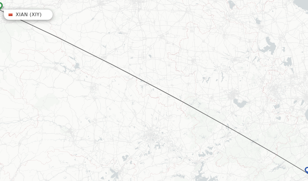Flights from Xian to Yiwu route map