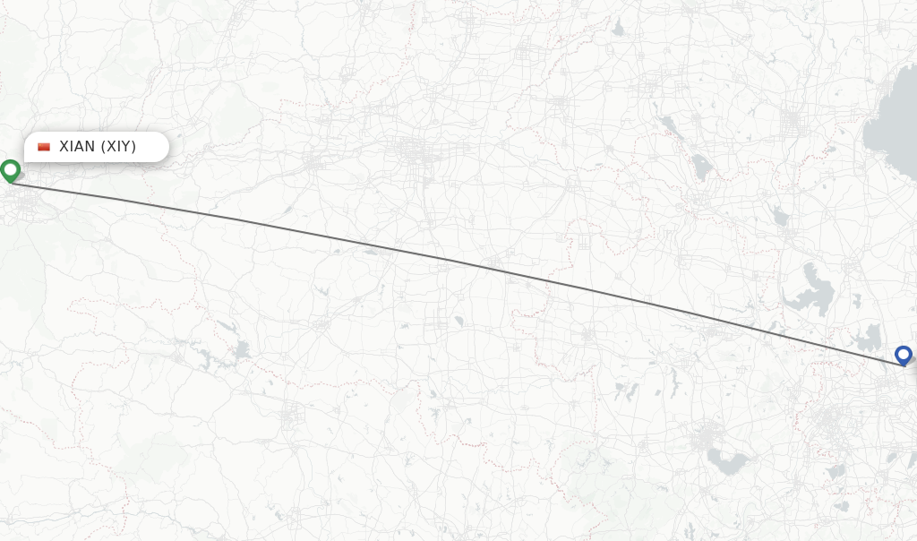 Flights from Xian to Yangzhou route map