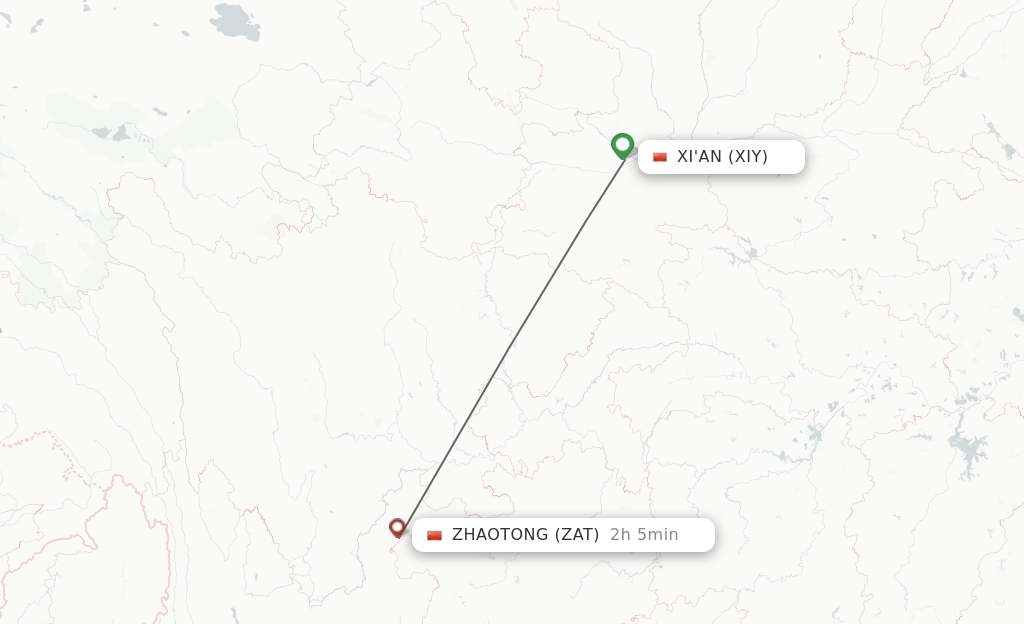 Flights from Xian to Zhaotong route map
