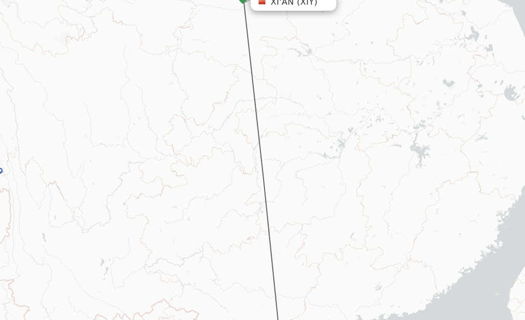 Flights from Xian to Zhanjiang route map