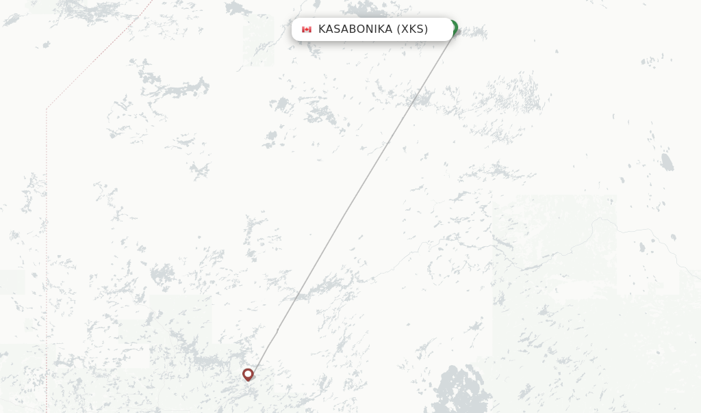 Route map with flights from Kasabonika with Wasaya Airways