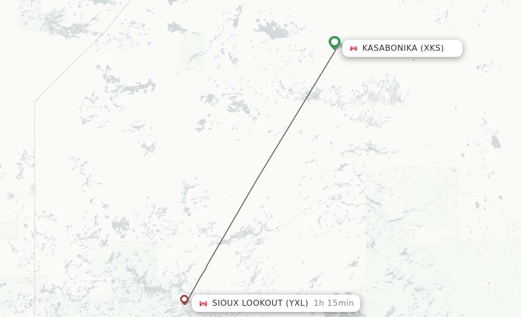 Flights from Kasabonika to Sioux Lookout route map