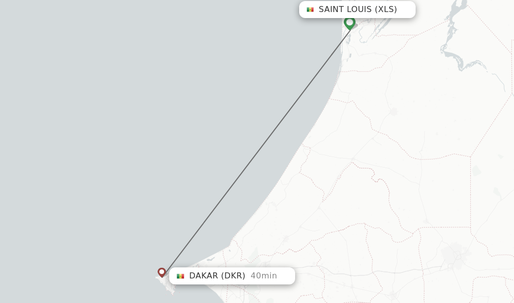 Flights from Saint Louis to Dakar route map