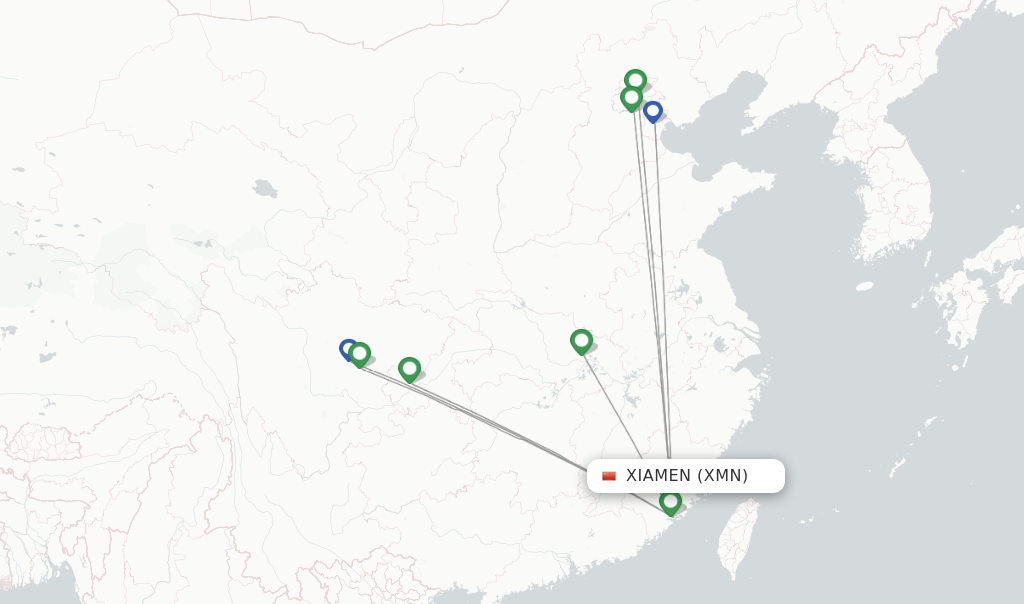Route map with flights from Xiamen with Air China