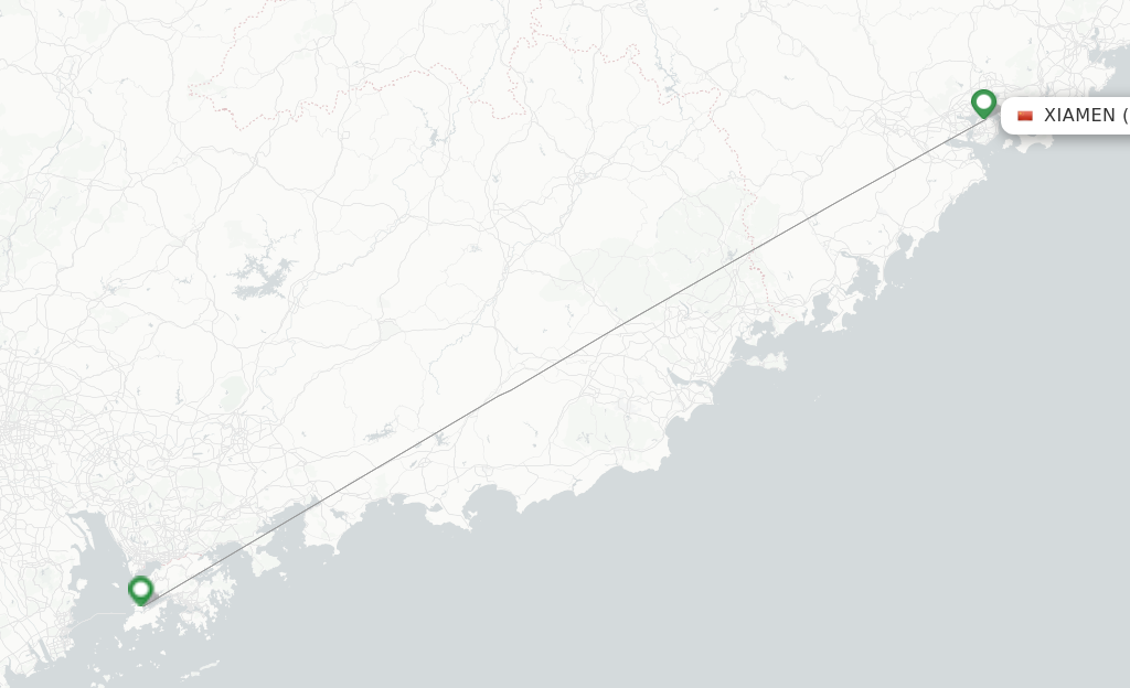 Route map with flights from Xiamen with Cathay Pacific