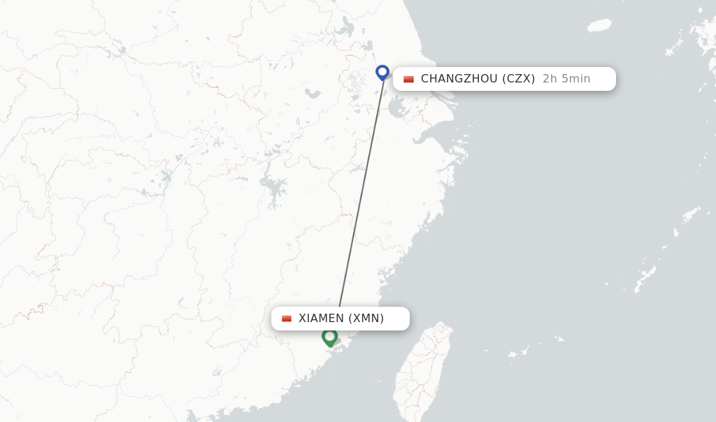Flights from Xiamen to Changzhou route map