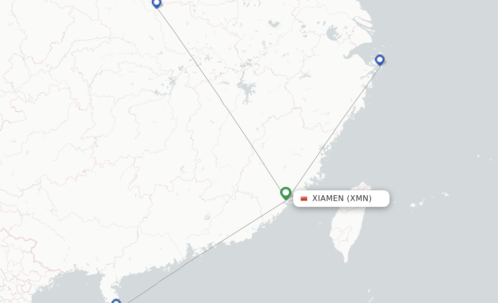 Route map with flights from Xiamen with Fuzhou Airline