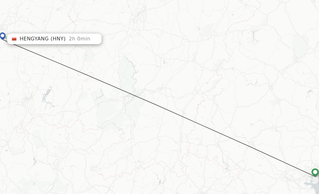 Flights from Xiamen to Hengyang route map