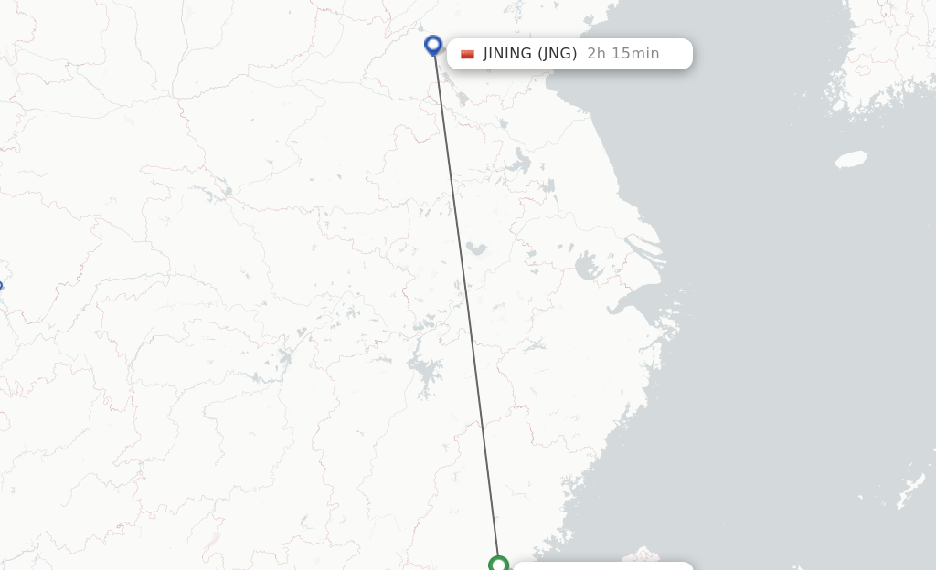 Flights from Xiamen to Jining route map