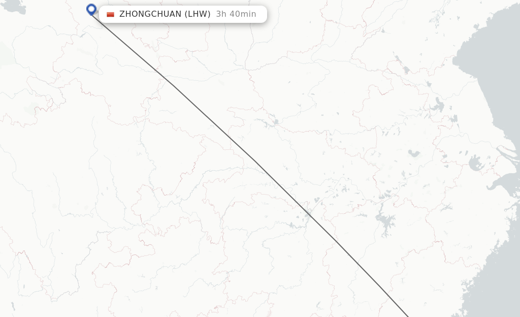Flights from Xiamen to Lanzhou route map