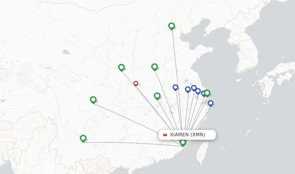 Route map with flights from Xiamen with China Eastern