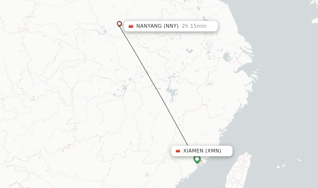 Flights from Xiamen to Nanyang route map