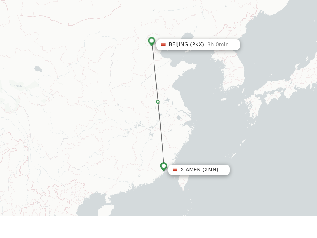 Flights from Xiamen to Beijing route map