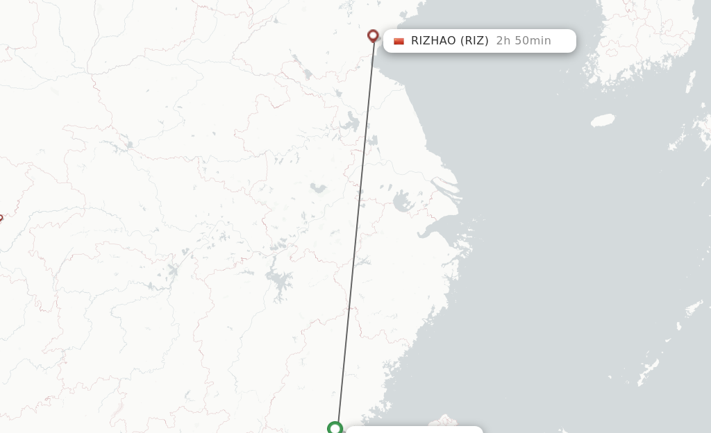 Flights from Xiamen to Rizhao route map