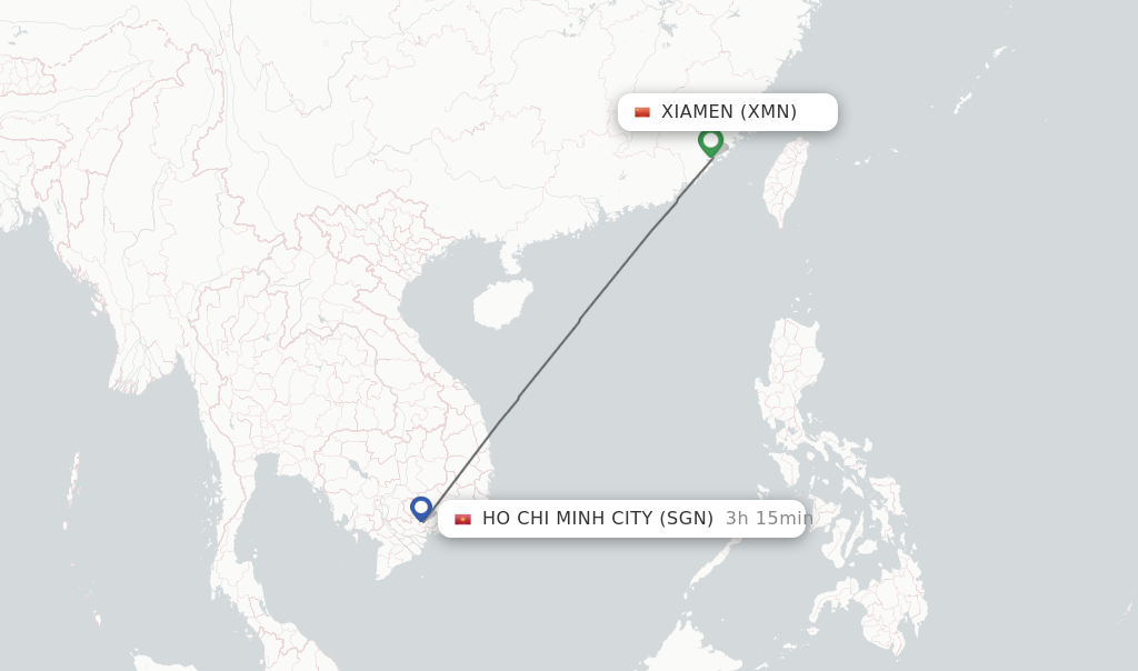 Flights from Xiamen to Ho Chi Minh City route map