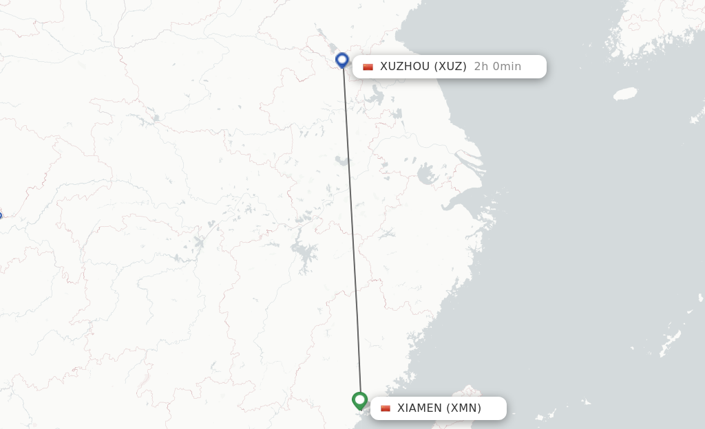Flights from Xiamen to Xuzhou route map