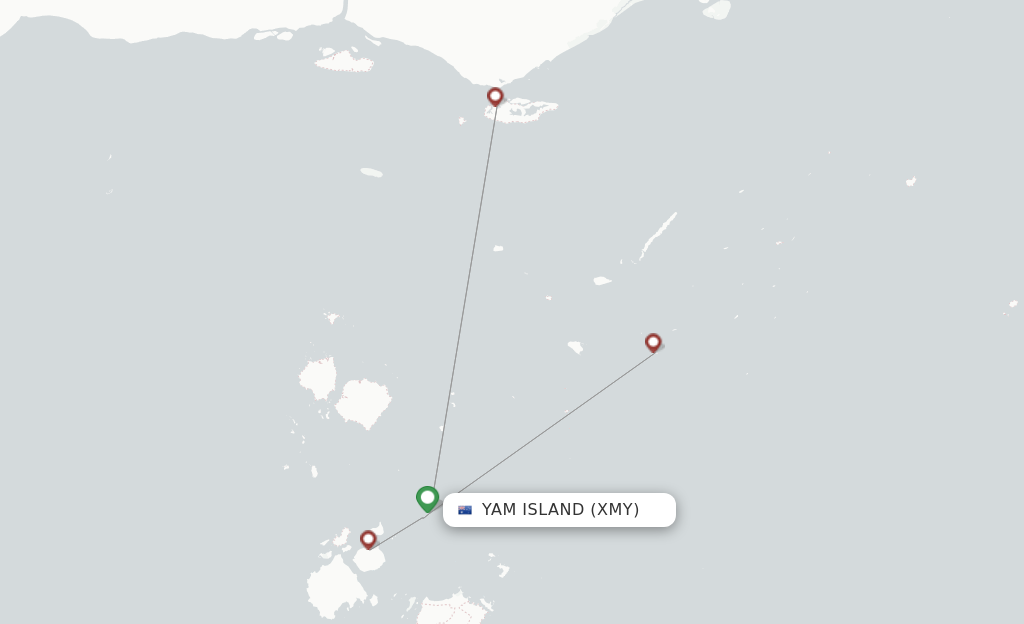Route map with flights from Yam Island with Skytrans Airlines