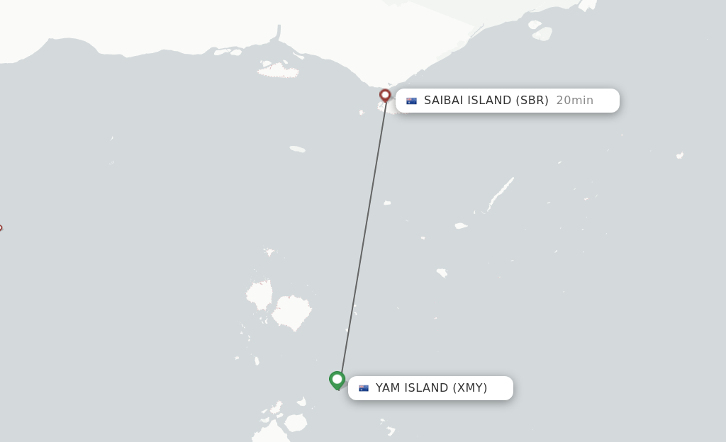 Flights from Yam Island to Saibai Island route map