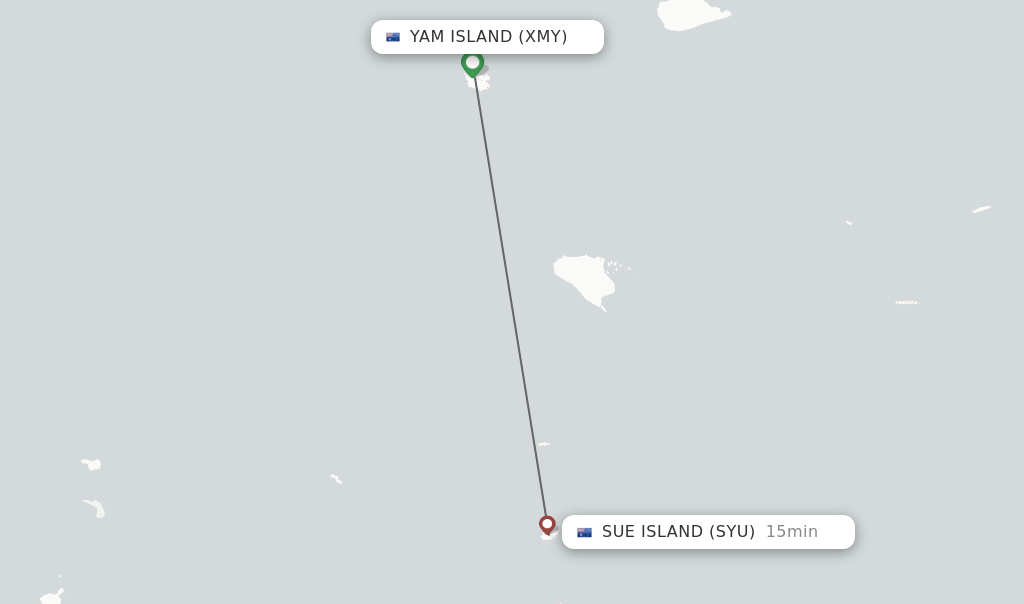 Flights from Yam Island to Sue Island route map