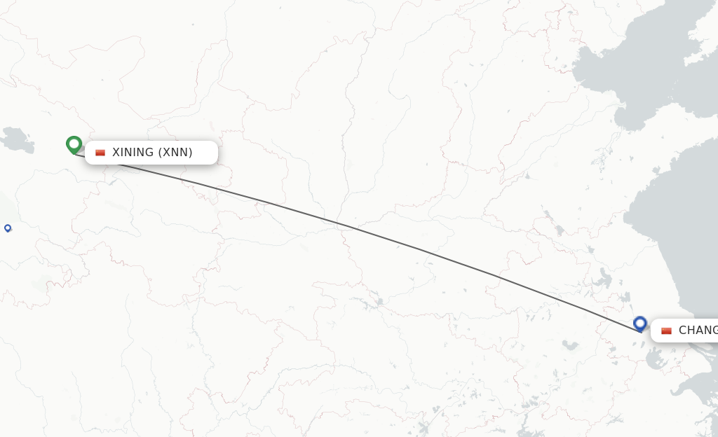 Flights from Xining to Changzhou route map