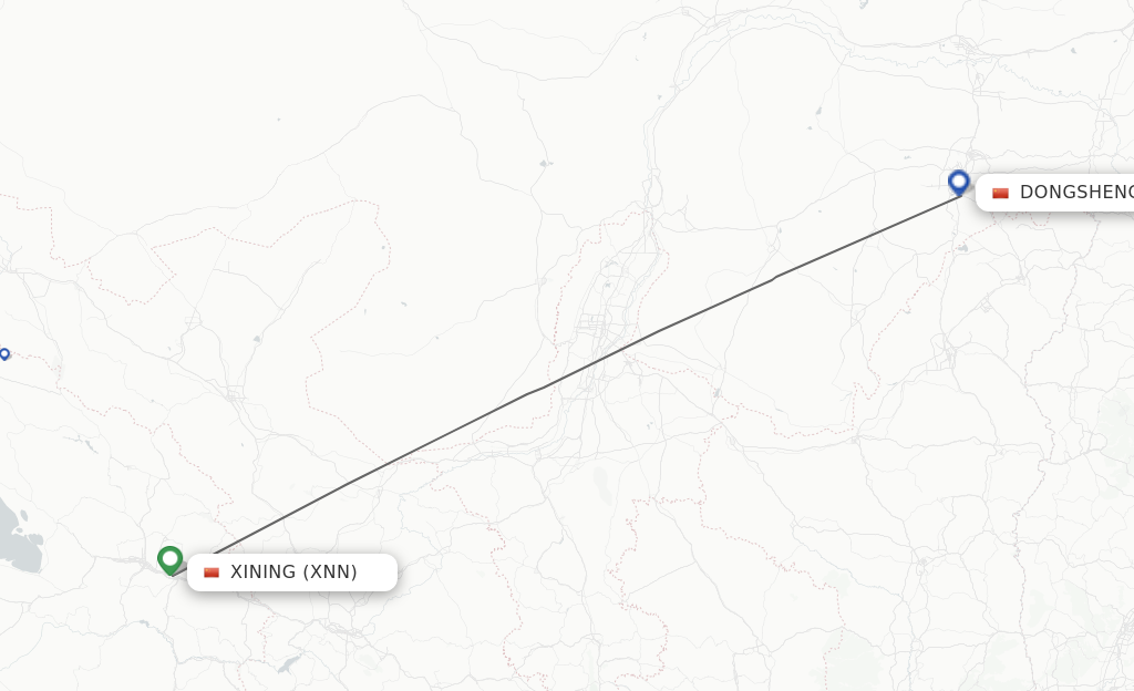 Flights from Xining to Dongsheng route map