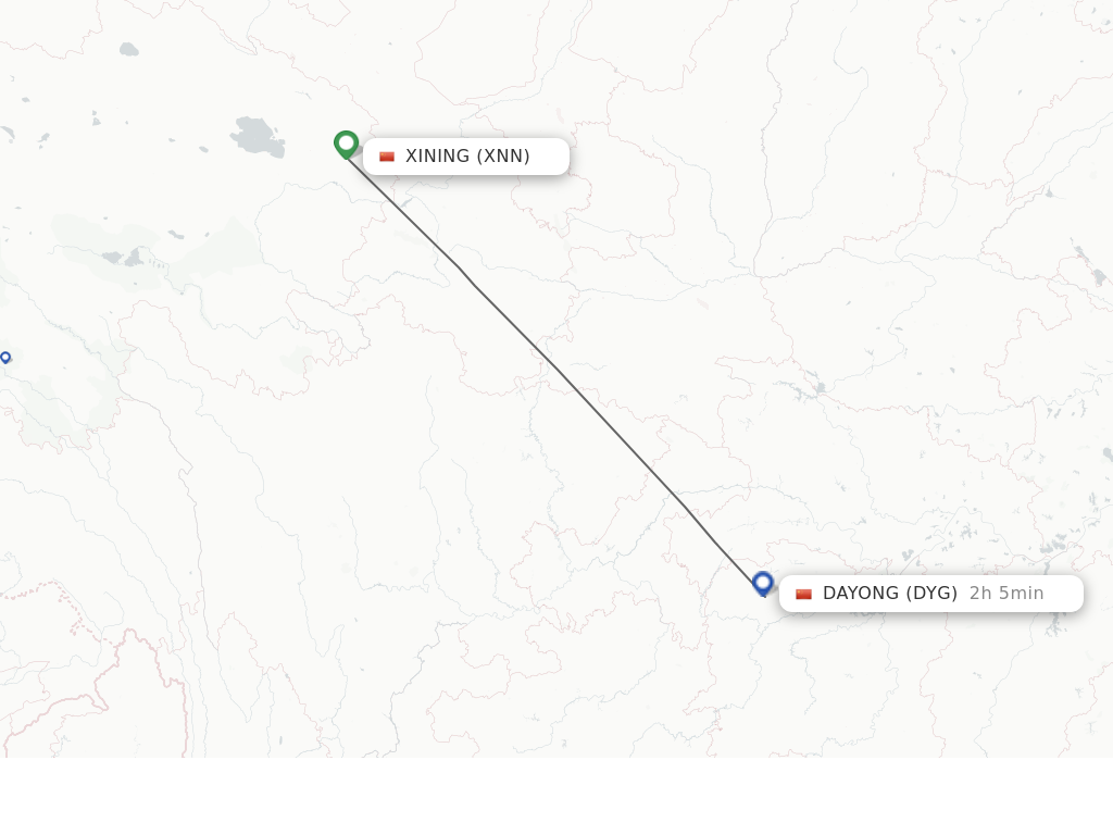 Flights from Xining to Dayong route map