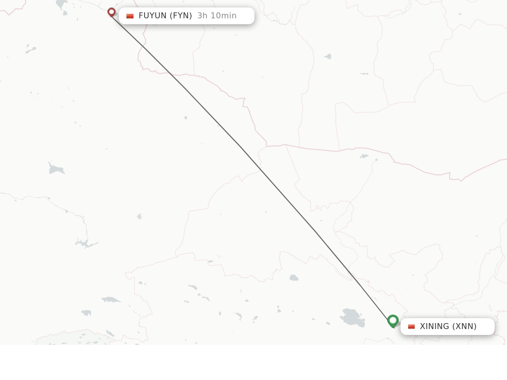 Flights from Xining to Fuyun route map