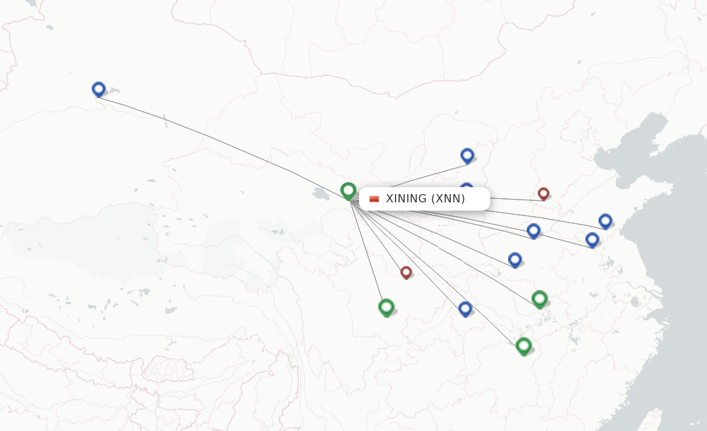 Route map with flights from Xining with Loong Air