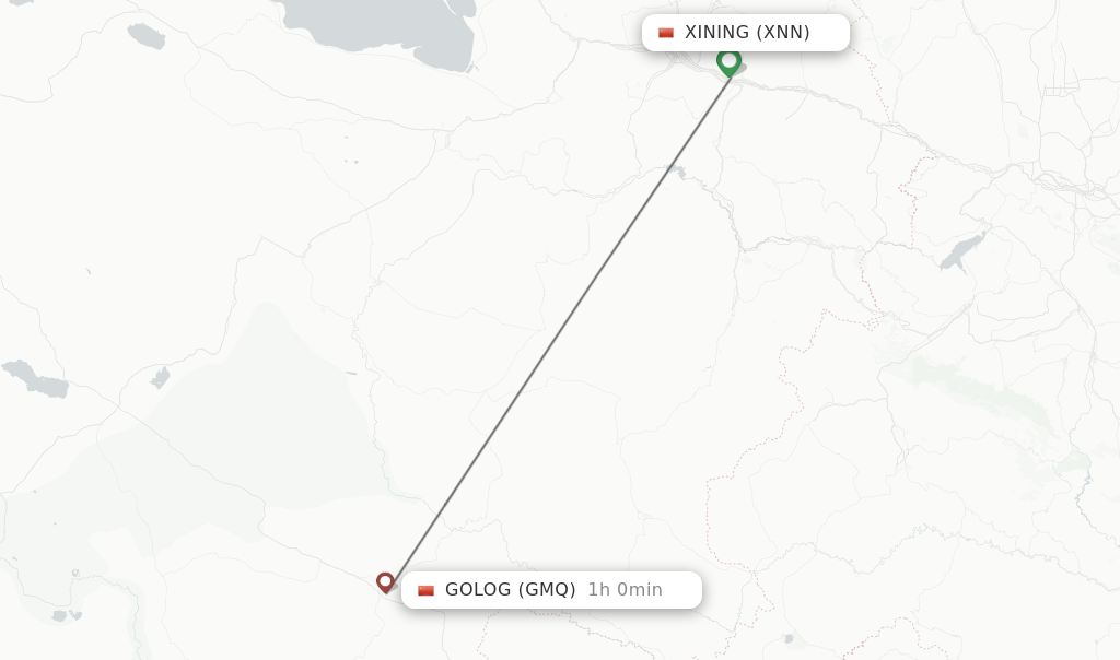 Flights from Xining to Golog route map