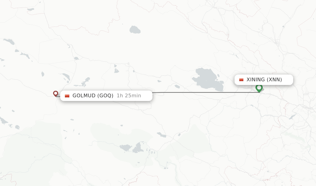 Flights from Xining to Golmud route map